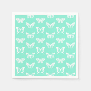 Guardanapo De Papel Esboço da borboleta, aqua e branco