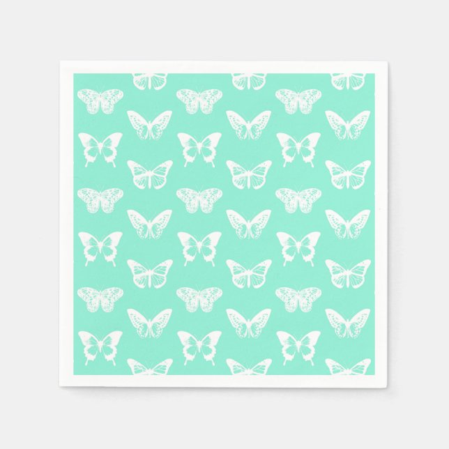 Guardanapo De Papel Esboço da borboleta, aqua e branco (Frente)