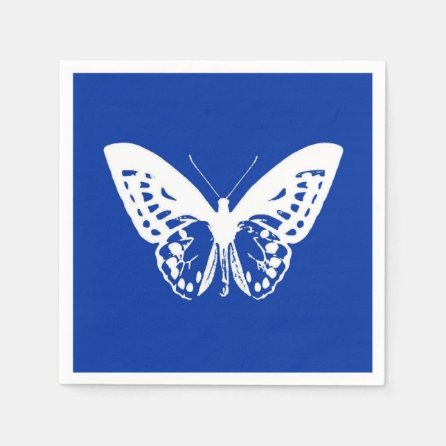 Guardanapo De Papel Esboço da borboleta, azul de cobalto e branco (Frente)