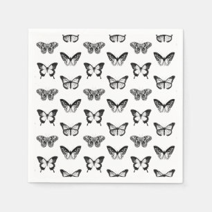 Guardanapo De Papel Esboço da borboleta, preto e branco