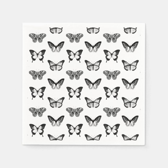 Guardanapo De Papel Esboço da borboleta, preto e branco (Frente)