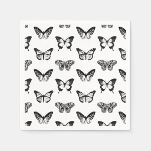 Guardanapo De Papel Esboço da borboleta, preto e branco