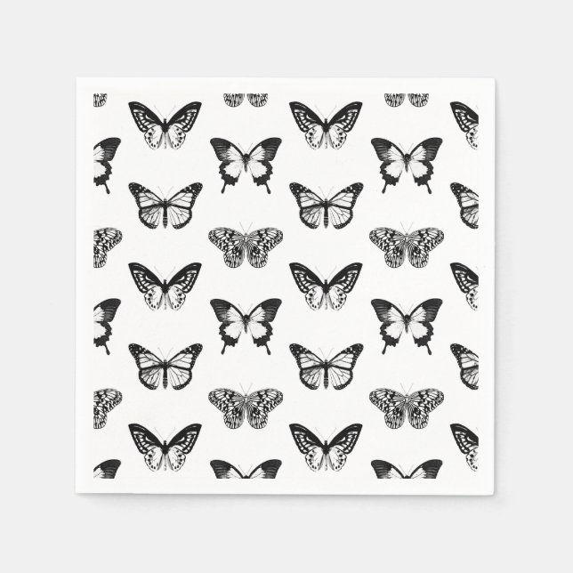 Guardanapo De Papel Esboço da borboleta, preto e branco (Frente)