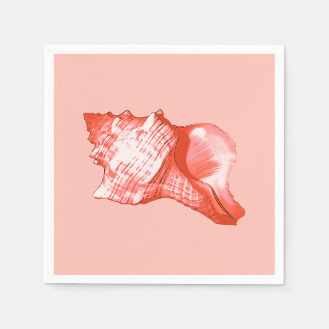 Guardanapo De Papel Esboço da concha - coral, rosa-casca e branco (Frente)