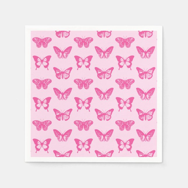 Guardanapo De Papel Esboço de borboletas, rosas claro e fúcsia (Frente)
