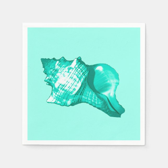 Guardanapo De Papel Esboço de concha - turquesa, branco e aqua (Frente)