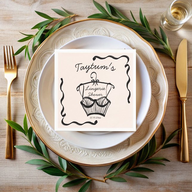 Guardanapo De Papel Esboço ondulado de chuveiro de noiva de lingerie (Lingerie bridal shower wavy border hand drawn sketch monogrammed personalized printed napkins)