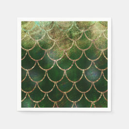 Guardanapo De Papel Escamas de Peixe Sereia Verde e Dourado Brilhante
