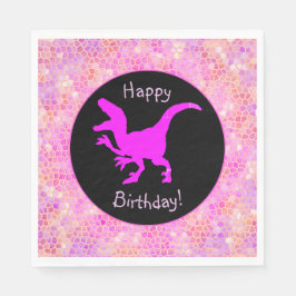 Guardanapo De Papel Esconda Feliz Aniversário de Dinossauro Rosa!