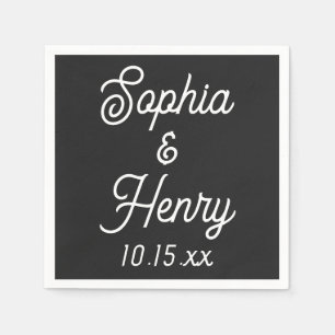 Guardanapo De Papel Escrita Elegante de Casamento Típica Moderna Preta