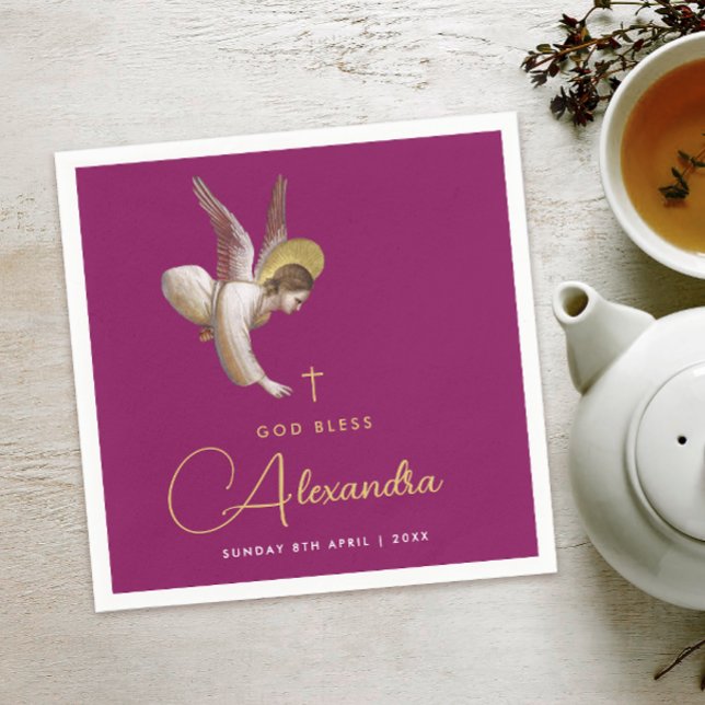 Guardanapo De Papel Escrita Religiosa Simples Magenta Dourada Angel Bl (Criador carregado)