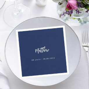 Guardanapo De Papel Escrito branco azul-escuro de aniversário minimali
