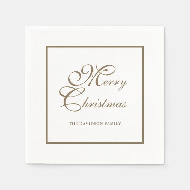 Guardanapo De Papel Escrito Dourado Elegante - Natal branco personaliz (Frente)