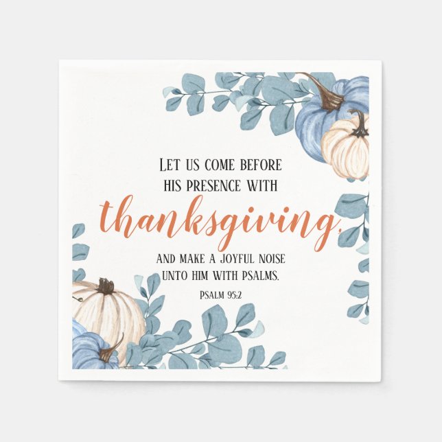 Guardanapo De Papel Escritura de Ação de Graças Pumpkin Azul (Frente)