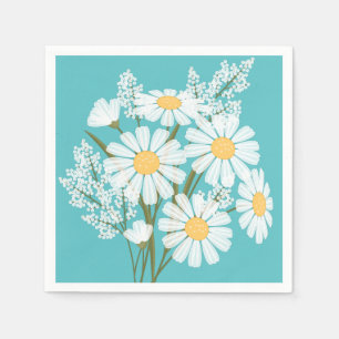 Guardanapo De Papel Escuridão Branca Floral Elegante no Teal