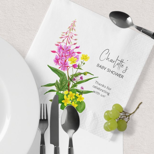 Guardanapo De Papel Escuro Amarelo-rosa-amarelado Elegante (Elegant Vibrant Yellow Pink Wildflower Script Napkins ©Susanne Sachers - Sunny Mind Design 🌞)