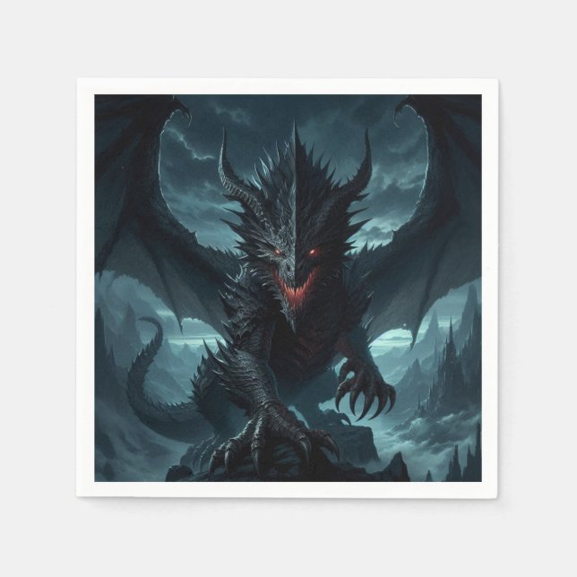 Guardanapo De Papel Escuro, Dragão Medieval (Frente)