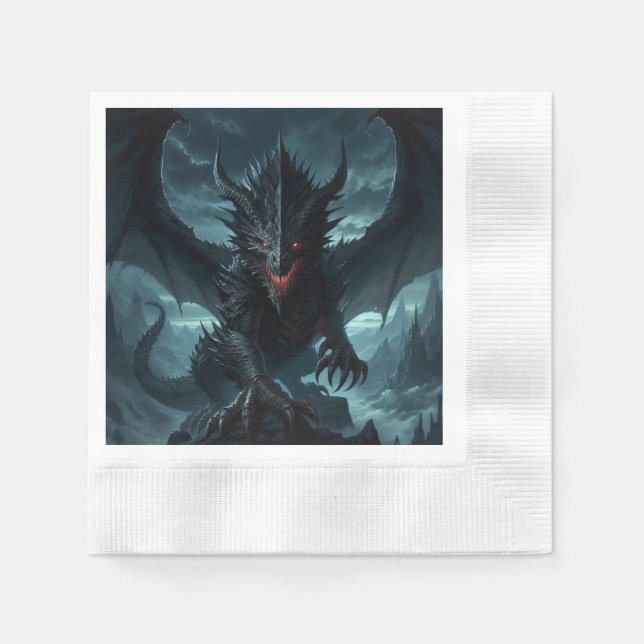 Guardanapo De Papel Escuro, Dragão Medieval (Frente)