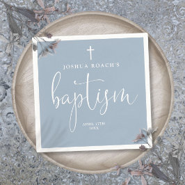 Guardanapo De Papel Escuro Elegante Moderno Dusty Baptismo Azul