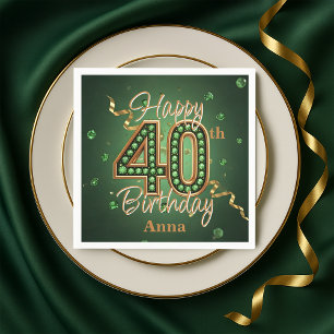 Guardanapo De Papel Esmeralda Verde Brilhante e Dourado Aniversário de