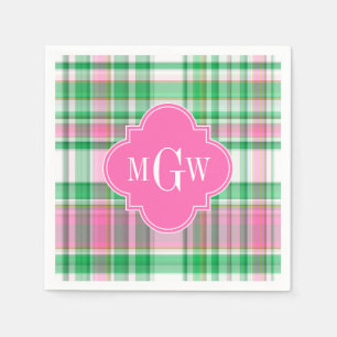 Guardanapo De Papel Esmeralda Verde Rosa Quente Branco Madras Preppy M