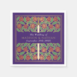 Guardanapo De Papel Espada Floral Dourada Real Medieval Casamento Roxo