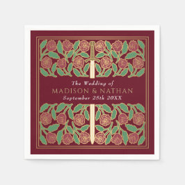 Guardanapo De Papel Espada Floral Dourada Real Medieval Casamento Verm
