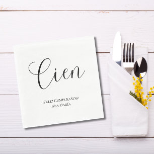 Guardanapo De Papel Espanhol Preto e Branco Minimalista 100º Aniversár