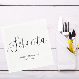 Guardanapo De Papel Espanhol Preto e Branco Minimalista 70º Aniversári