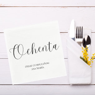 Guardanapo De Papel Espanhol Preto e Branco Minimalista 80º Aniversári