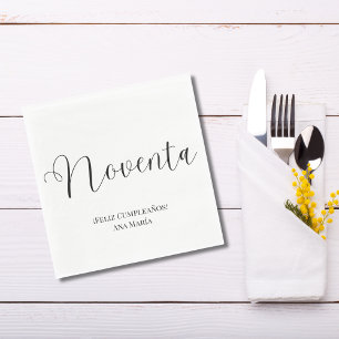 Guardanapo De Papel Espanhol Preto e Branco Minimalista 90º Aniversári