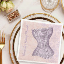 Espartilho Vitoriano em Damasco Rosa Roxo Estilo V