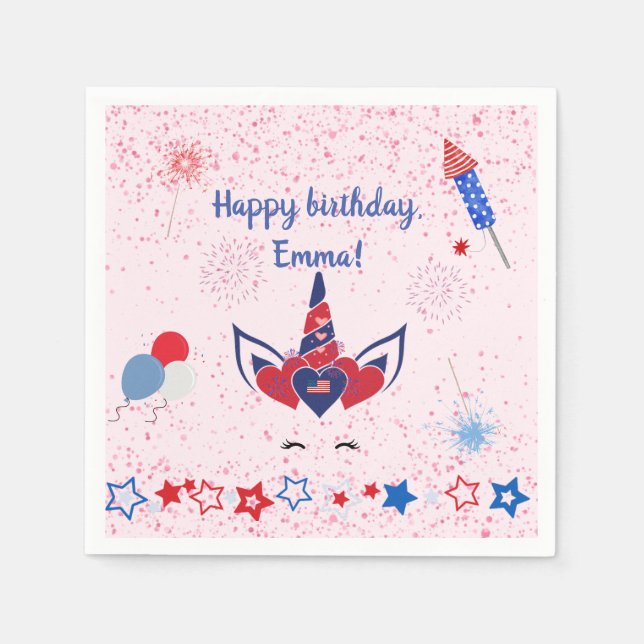 Guardanapo De Papel Espelho rosa de unicórnio patriótico, (Frente)