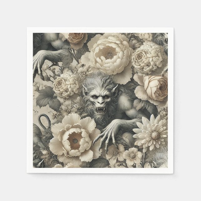 Guardanapo De Papel Esplendor Lycantrópico - Lobisomem Gótica Floral (Frente)