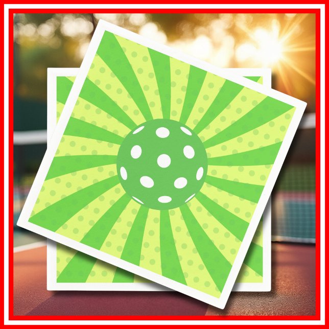 Guardanapo De Papel Esportes Verdes RRETRO Verde de Baile de Aniversár (Pickleball Birthday Green RETRO Stripes Sports Napkins)