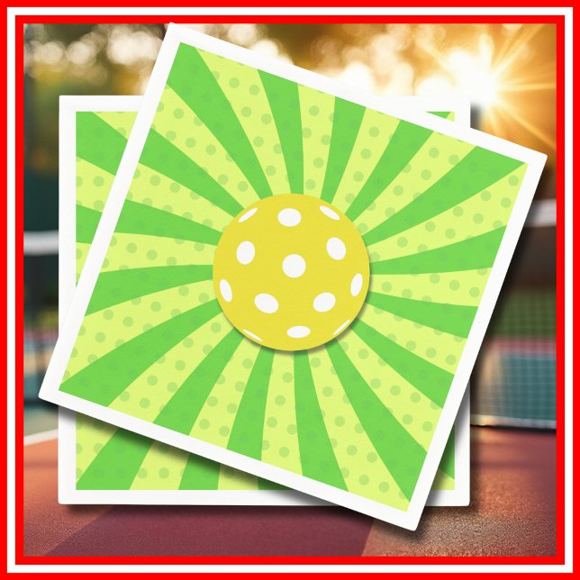 Guardanapo De Papel Esportes Verdes RRETRO Verde de Baile de Aniversár (Pickleball Birthday Green RETRO Stripes Sports Napkins)