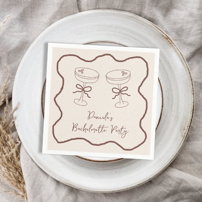 Guardanapo De Papel Espresso Martini Mão Marrom Desenhada a Mão Festa  (Espresso Martini Brown Hand Drawn Bachelorette Napkins)