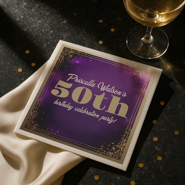 Guardanapo De Papel Espumante Roxo e Festa de aniversário Dourada (Sparkling Glitter Purple and Gold Birthday Party Napkins)