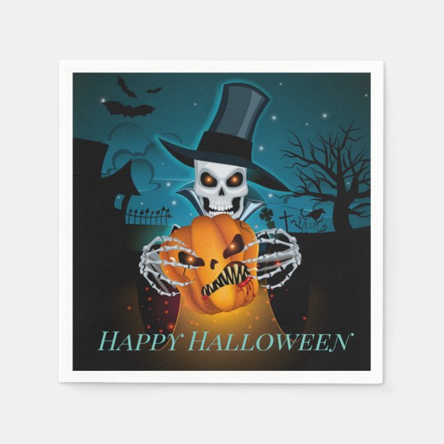 Guardanapo De Papel Esqueleto de Chapéu Superior Spooky (Frente)