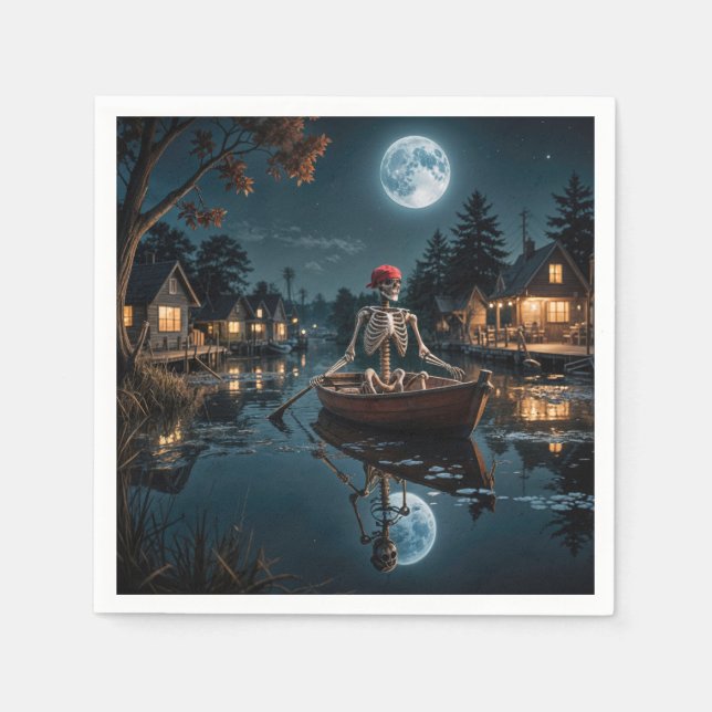 Guardanapo De Papel Esqueleto de Halloween em um barco-ruga (Frente)