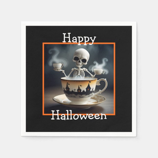 Guardanapo De Papel Esqueleto em uma xícara de Halloween (Frente)