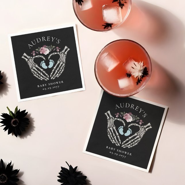 Guardanapo De Papel Esqueleto Gótico Mãos Chá de Garoto Cardíaco (Gothic Skeleton Hands Heart Baby Boy Shower Napkins)