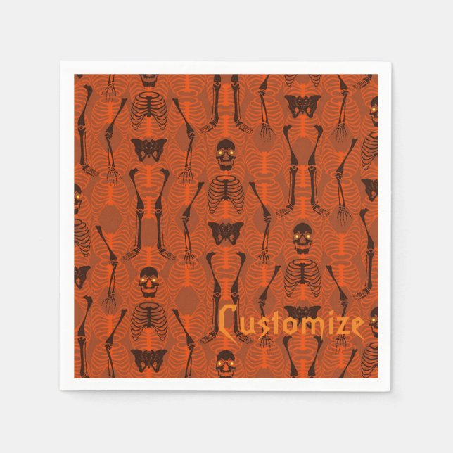 Guardanapo De Papel Esqueletos Pretos e Laranja Halloween Napkins (Frente)