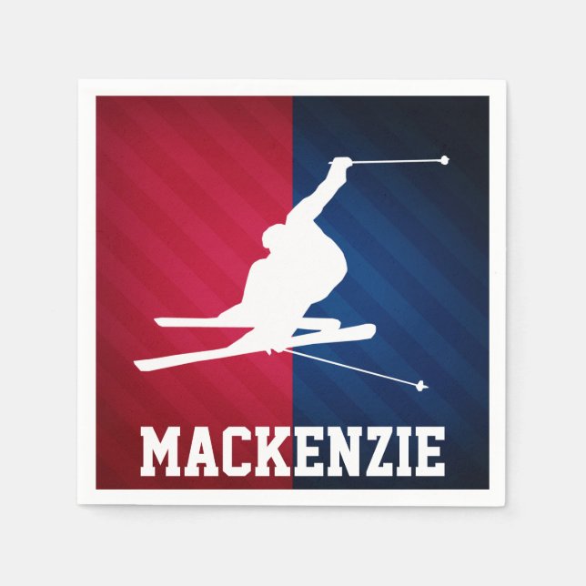 Guardanapo De Papel Esqui de neve; vermelho, branco e azul (Frente)