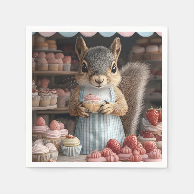 Guardanapo De Papel Esquilo Baking com Cupcake (Frente)