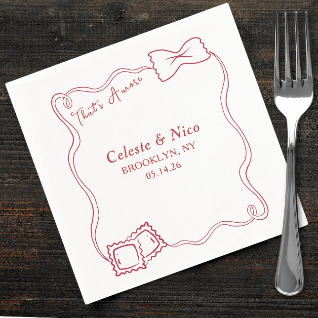 Guardanapo De Papel Esse é Amore Drawn Pasta Red Casamento Italiano (Criador carregado)