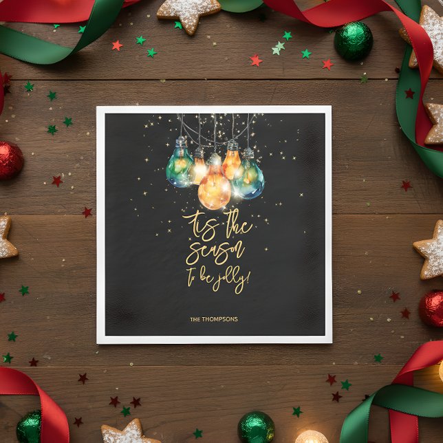 Guardanapo De Papel Esta é a estação, preto, luzes de natal (Criador carregado)
