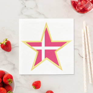 Guardanapo De Papel Estado de bandeira da Dinamarca, Dourada Star