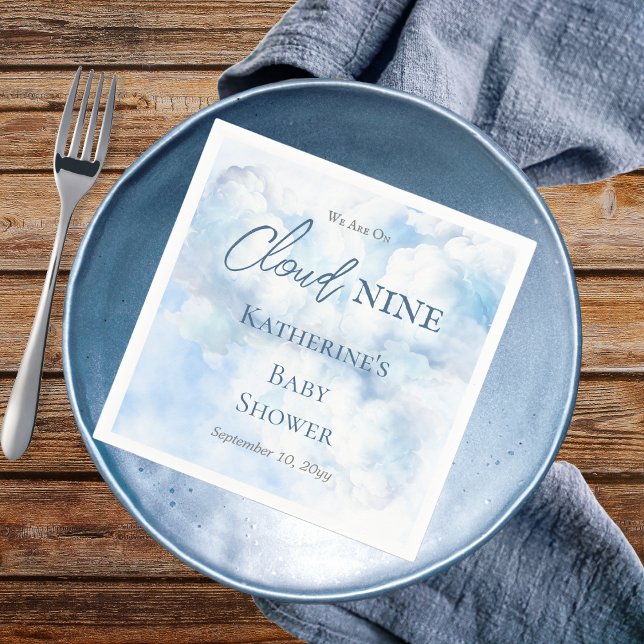 Guardanapo De Papel Estamos No Chá de fraldas Nine Blue Boy ("We Are On Cloud Nine"  Blue Boy Baby Shower Paper Napkins)