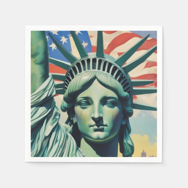 Guardanapo De Papel Estátua da Liberdade e Bandeira Americana Art Nova (Frente)